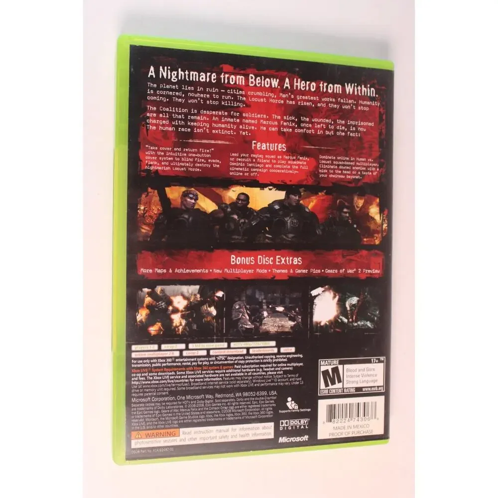 Gears of War (Microsoft XBox 360) Authentic, Tested/works great